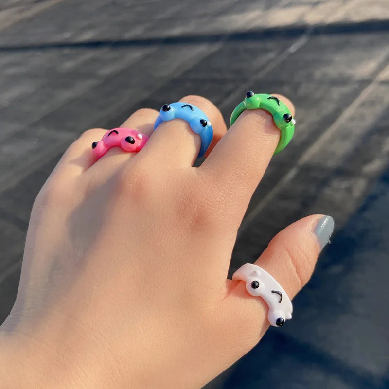 Cute Smile Frog Rings For Women Girls Funny Personality Wholesale Cartoon Animal Chicken Frog Ring Fashion Jewelry Gifts