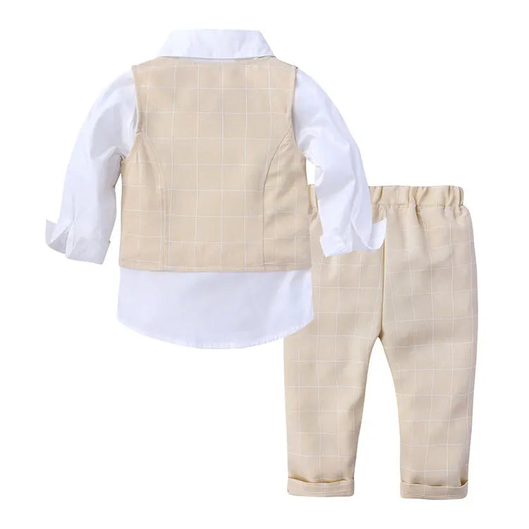 Formal Gentleman Style Children's Boys Sets Cotton Long Sleeve Shirt+Vest+Pants Spring Autumn Kids Clothes Boys Outfit 1-4 Years