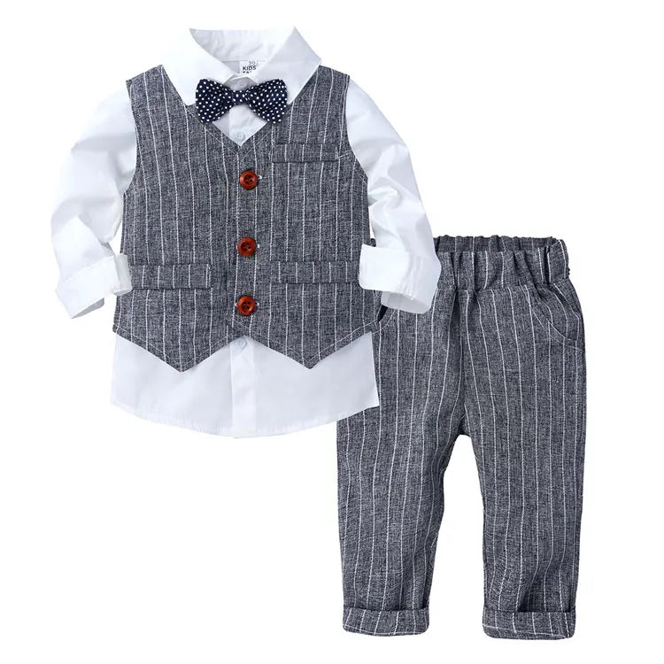 Formal Gentleman Style Children's Boys Sets Cotton Long Sleeve Shirt+Vest+Pants Spring Autumn Kids Clothes Boys Outfit 1-4 Years