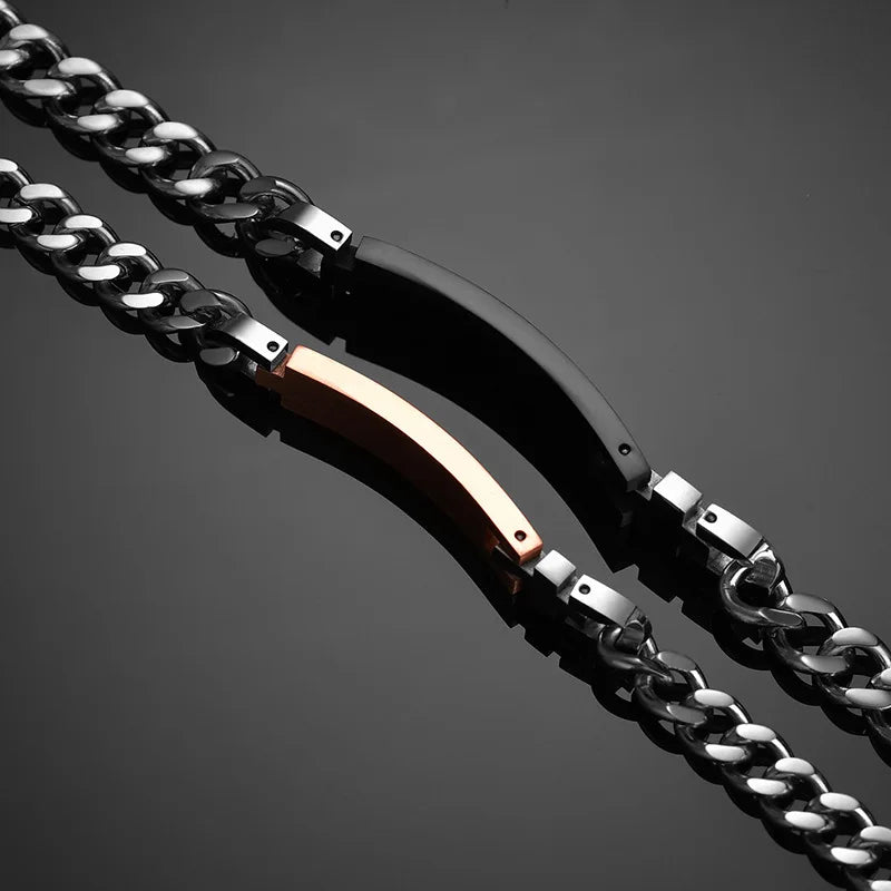 His Queen Her King Black Rose Gold Color Women's Male Chain Crystal Couple Bracelet for Men Femmo on Hands Jewelry