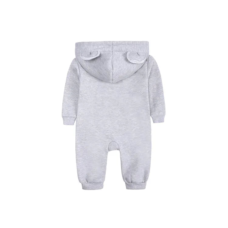 Cartoon Baby Clothes Boys Rompers Long Sleeve Solid Hooded Zipper Baby Girl Romper Winter Warm Newborn Clothing 3-24 Months