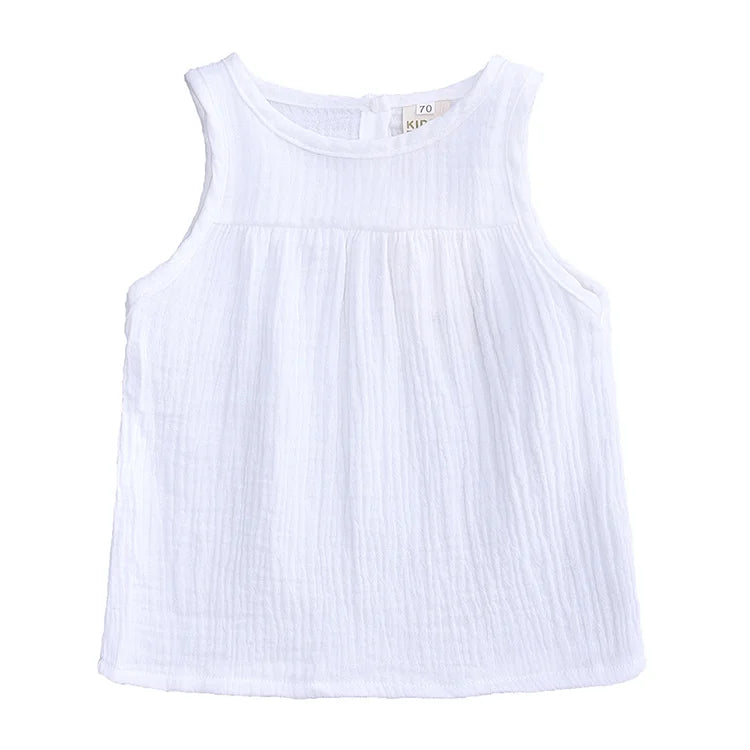 Fashion Solid Color Kids Clothes Boys T-Shirt Cotton Linen T-shirt For Girls Summer Sleeveless Children Boy Tops 1-4 Years