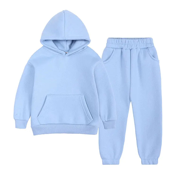 Winter Warm Kids Clothes Girl Outfit Set Long Sleeve Solid Hooded Tops Pants Fashion Children Boys Clothing Sets 1-12 Years