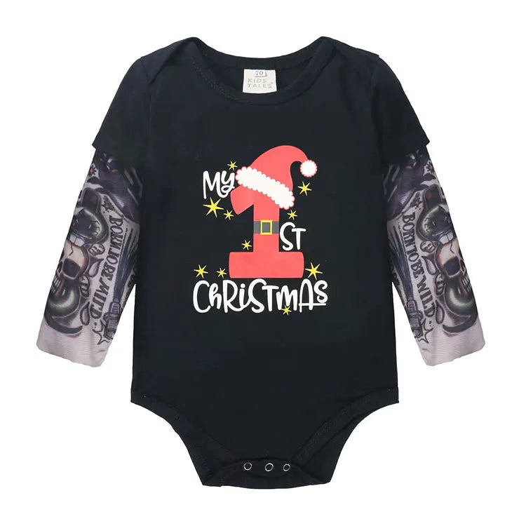 Novelty Tattoo Newborn Baby Bodysuit Cotton Long Sleeve Baby Clothes Christmas Infant Boys Jumpsuit Toddler Costume