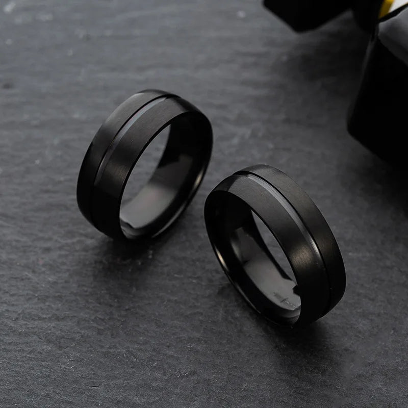 Fashion Men's Simple Ring Stainless Steel Matte Ring 2019 Luxury Brand Men's Black Arc Scrub Design Men's Jewelry