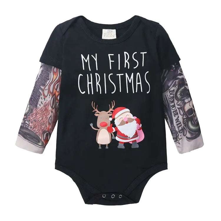 Novelty Tattoo Newborn Baby Bodysuit Cotton Long Sleeve Baby Clothes Christmas Infant Boys Jumpsuit Toddler Costume