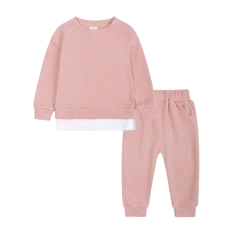 Fashion Solid Color Toddler Boy Clothes Spring Autumn Kids Clothes Girls Outfits Cotton Long Sleeve Tops+pant Children Clothing