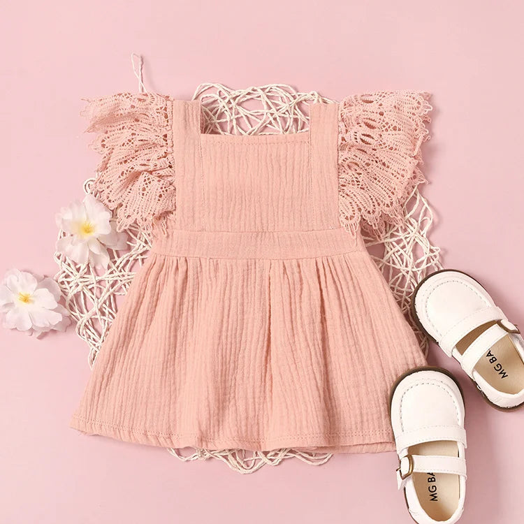 Fashion Solid Color Baby Girl Dress Cotton Linen Short Sleeve Newborn Birthday Dress Summer Infant Clothing 3-24 Months