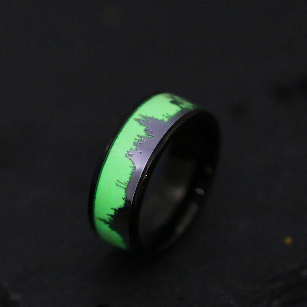 Fashion luminous black tungsten hunting men's ring retro deer silhouette glowing wedding ring engagement jewelry