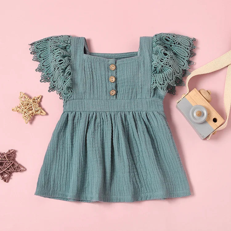 Fashion Solid Color Baby Girl Dress Cotton Linen Short Sleeve Newborn Birthday Dress Summer Infant Clothing 3-24 Months