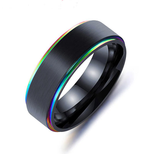 Mens Womens Rainbow Colorful LGBT Ring Stainless Steel Wedding Band Lebian & Gay Rings Drop Shipping