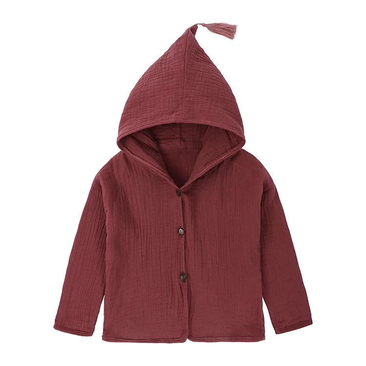 Solid Color Kids Jackets for Girls Cotton Linen Long Sleeve Hooded Baby Girl Jacket Spring Autumn Children Clothing 1-5 Years