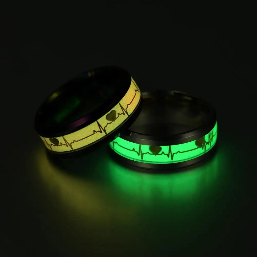 Women's Rings Luminous Mood ECG Ring Temperament Men's Ring Carbon Fiber Couple Wedding Rings  Valentine's Day Gift