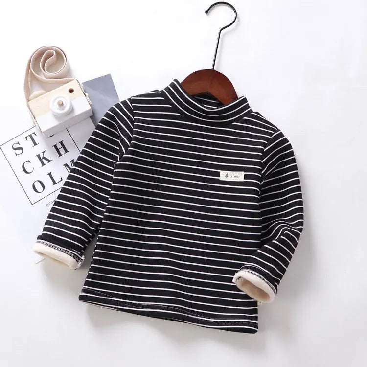 Fashion Stripe Graphic T Shirts Spring Autumn Children's Clothing boys T-Shirts Plus Velvet Long Sleeve Kids Clothes  2-7 Years