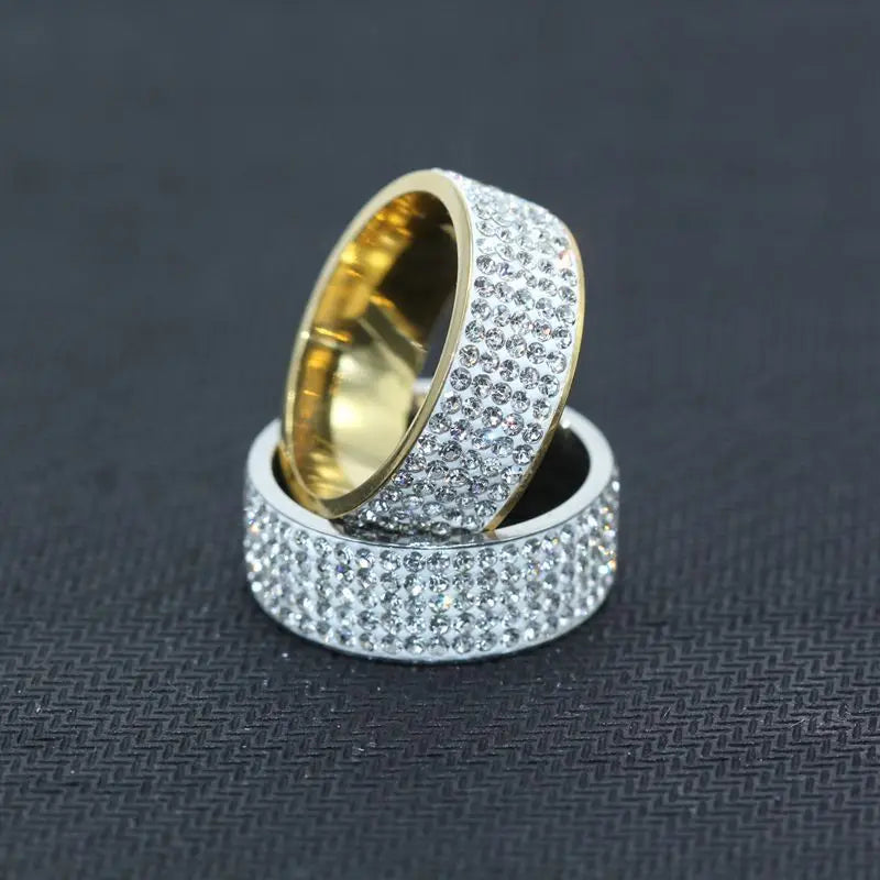 Women Men Luxury Stainless Steel Ring Crystal Rhinestone Wedding Engagement Ring Band Fashion Jewelry Size 7-12