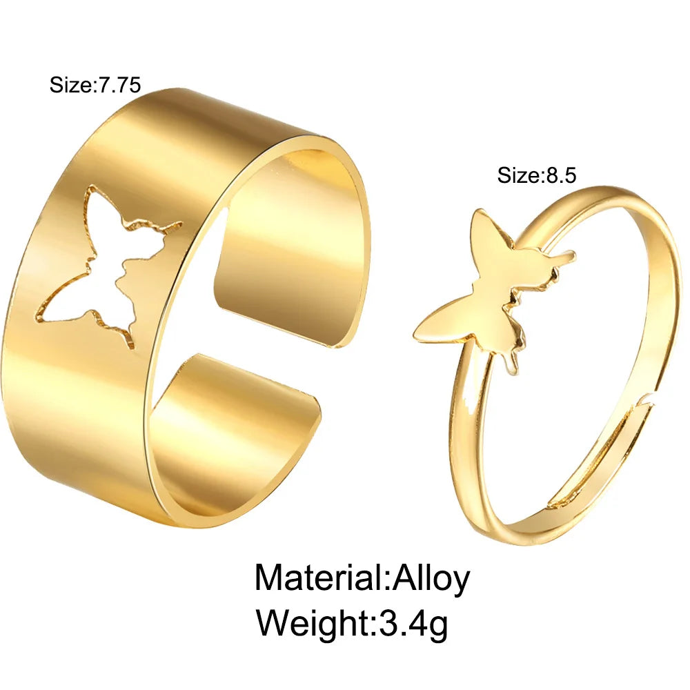 Vintage Simple Animal Butterlfly Star Moon Heart Flame Open Rings for Women Girls Gothic Jewelry Punk Black Couple Ring Set