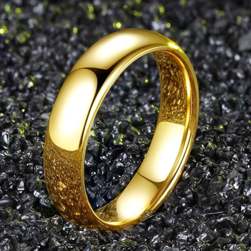 Simple Fashion Style Smooth Stainless Steel Rings Classic Gold Color Couple For Women And Men Wedding Engagement Jewelry