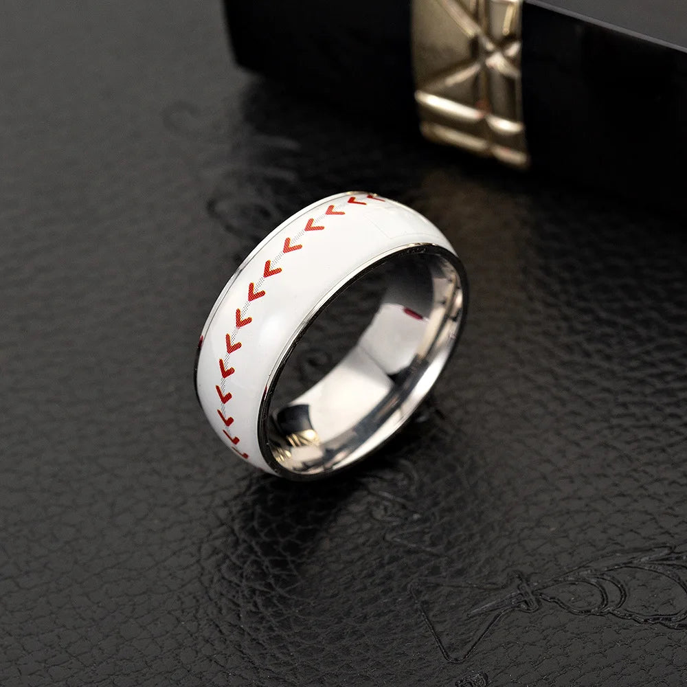 8MM Stainless Steel Jewerly Ball ring sports ring men's  silver color  football basketball soccer baseball ball ring fans gifts