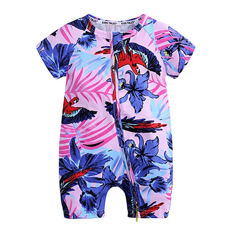 Cartoon Print Baby Romper Fashion Toddler Girl Summer Clothes Cotton Zipper Short Sleeve Newborn Boys Rompers 3-24 Months