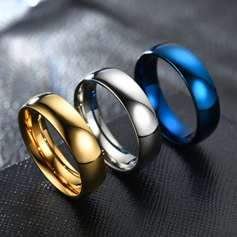 6mm Rainbow Colorful Smooth Surface Rings for Women Trendy Cute Stainless Steel Wedding Bands Jewelry