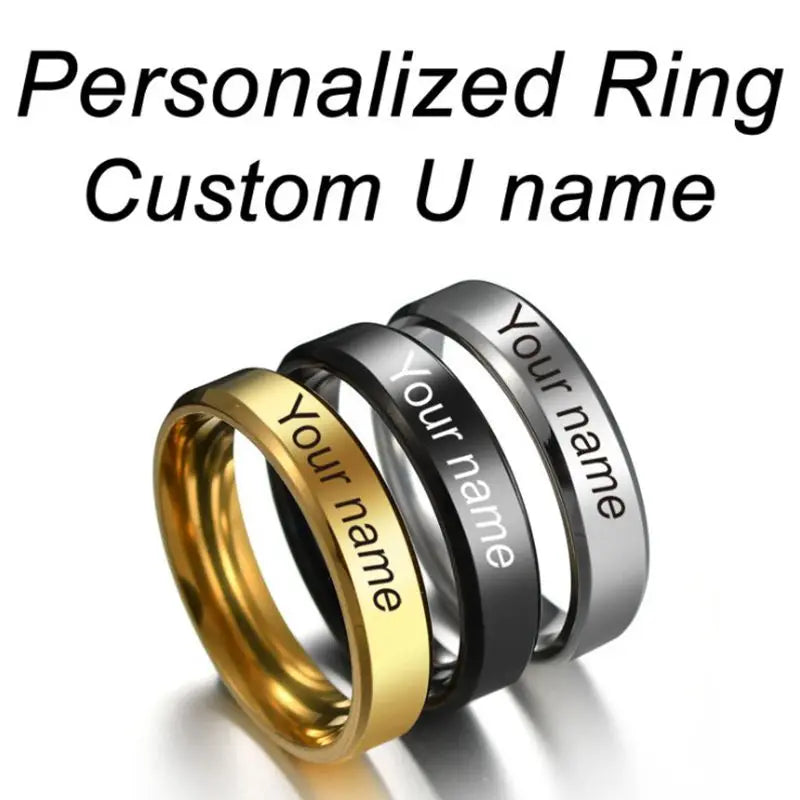 Fashion Ring Men Women Titanium Steel Black Jewelry for Women Wedding Rings  Width 6mm custom engraved name