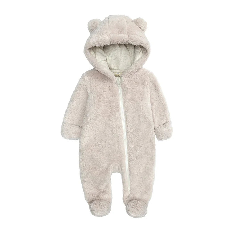 Arctic Velvet Hooded Baby Romper Winter Baby Girl Clothes Long Sleeve Infant Rompers Solid Color Newborn Clothing 0-12 Years