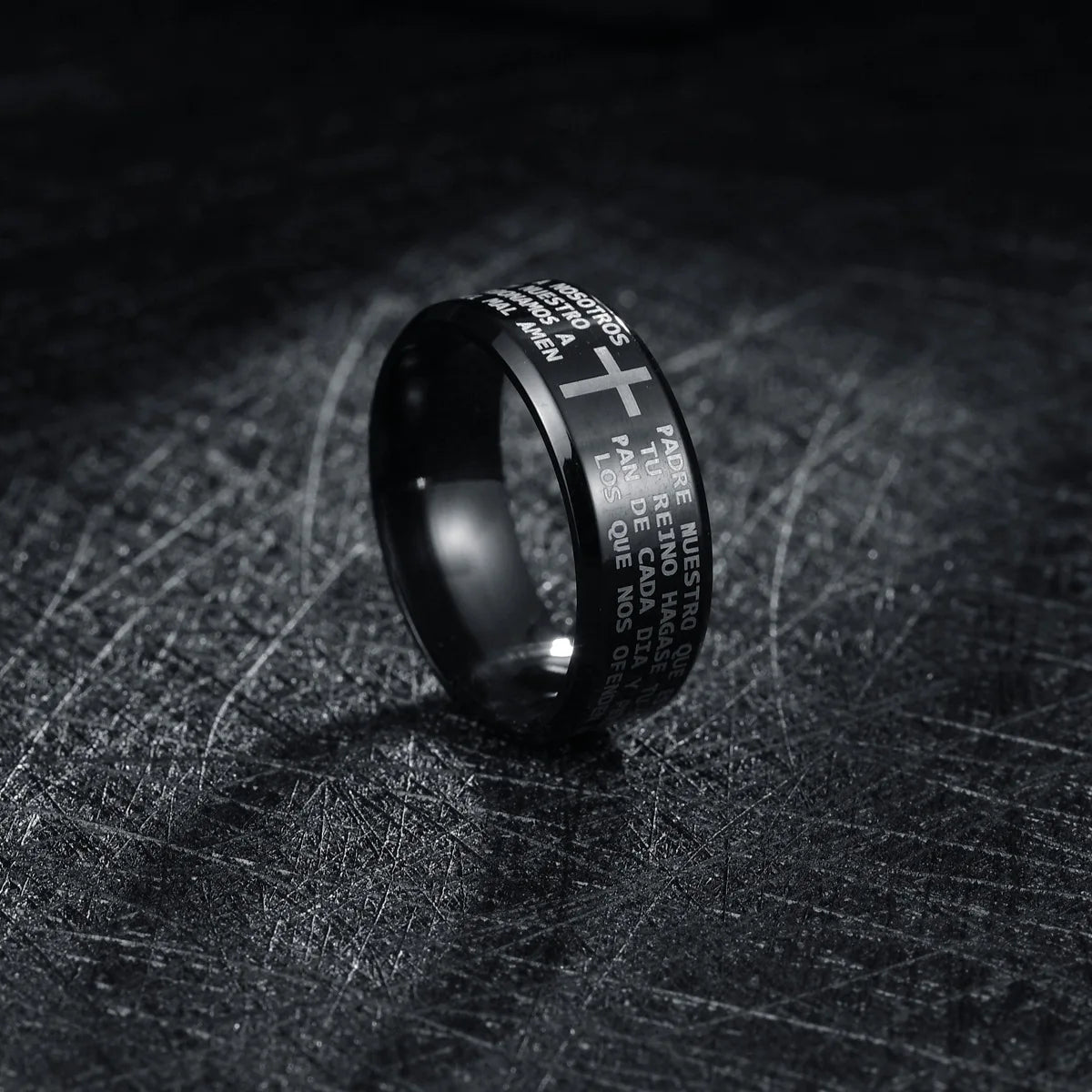 Men's Ring Stainless Steel Black Color Jesus Cross Ring Letter Bible Verse Prayer Finger Rings For Men 8Mm Amulet Jewelry