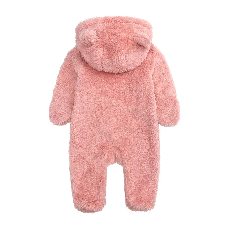 Arctic Velvet Hooded Baby Romper Winter Baby Girl Clothes Long Sleeve Infant Rompers Solid Color Newborn Clothing 0-12 Years