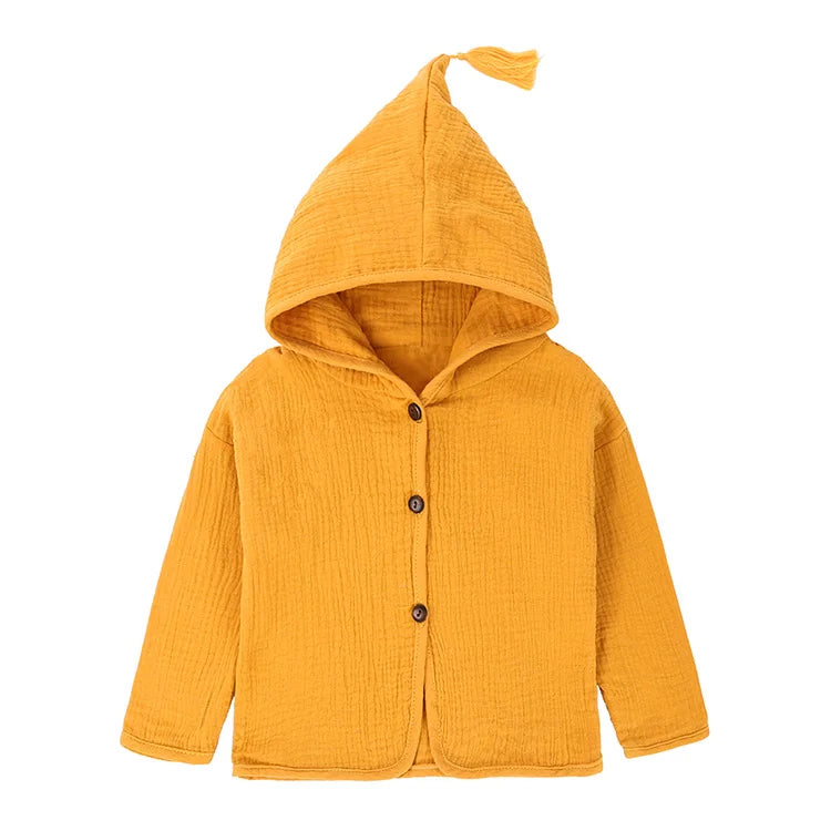 Solid Color Kids Jackets for Girls Cotton Linen Long Sleeve Hooded Baby Girl Jacket Spring Autumn Children Clothing 1-5 Years