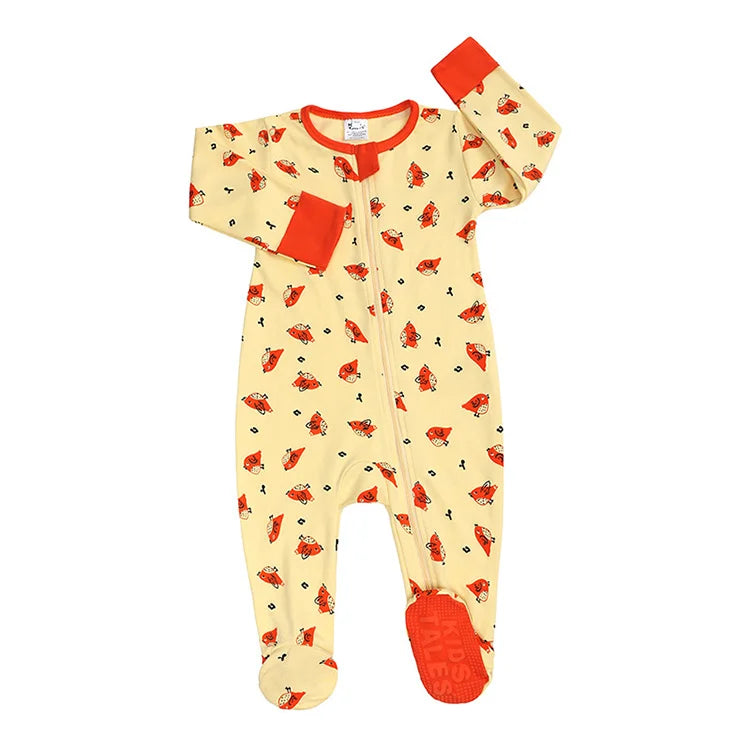 Summer Newborn Baby Boy Clothes Cartoon Print Baby Clothes Girl Romper Cotton Long Sleeve Zipper Infant Romper 6-24 Months