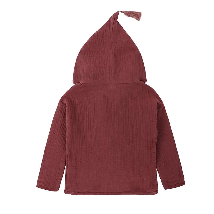 Solid Color Kids Jackets for Girls Cotton Linen Long Sleeve Hooded Baby Girl Jacket Spring Autumn Children Clothing 1-5 Years