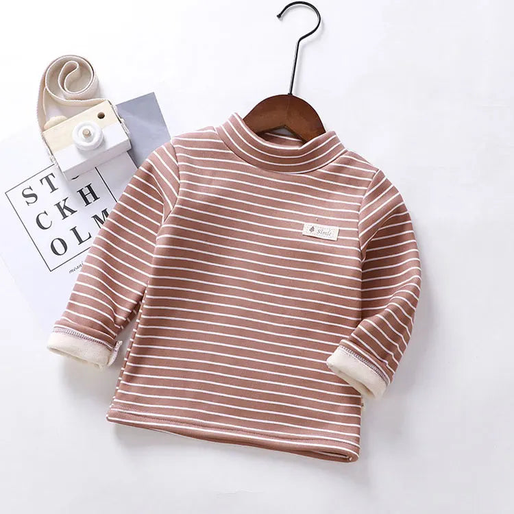 Fashion Stripe Graphic T Shirts Spring Autumn Children's Clothing boys T-Shirts Plus Velvet Long Sleeve Kids Clothes  2-7 Years