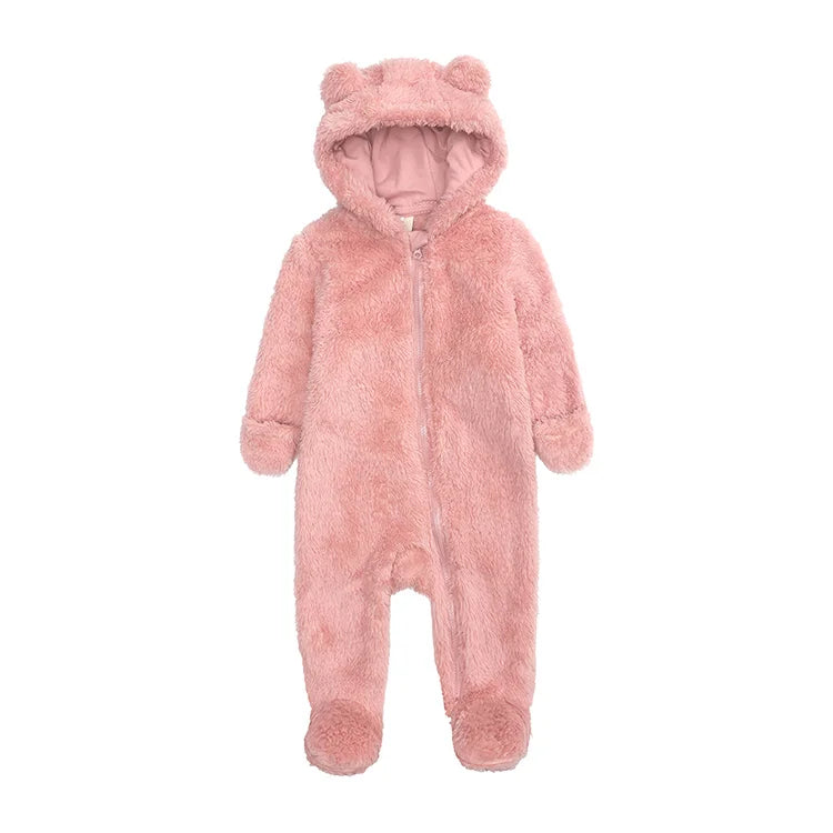 Arctic Velvet Hooded Baby Romper Winter Baby Girl Clothes Long Sleeve Infant Rompers Solid Color Newborn Clothing 0-12 Years