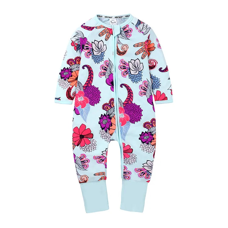 Cartoon Floral Baby Romper Cotton Zipper Baby Clothes Unisex Short Sleeve Newborn Clothes Spring Toddler Rompers 6-24 Months