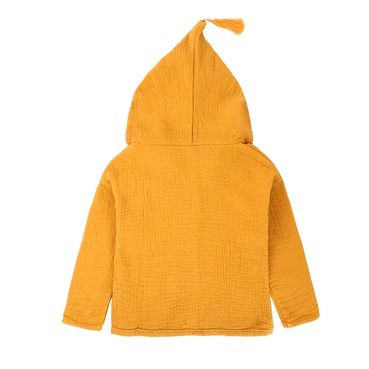 Solid Color Kids Jackets for Girls Cotton Linen Long Sleeve Hooded Baby Girl Jacket Spring Autumn Children Clothing 1-5 Years