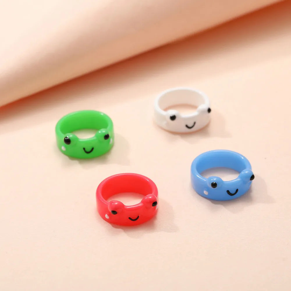 Cute Smile Frog Rings For Women Girls Funny Personality Wholesale Cartoon Animal Chicken Frog Ring Fashion Jewelry Gifts