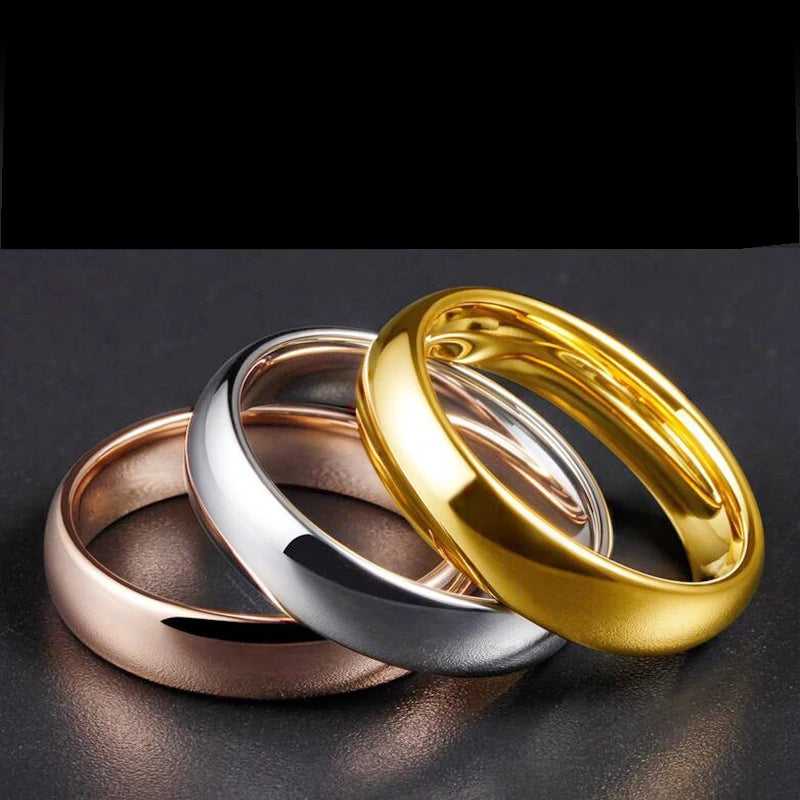 Simple Fashion Style Smooth Stainless Steel Rings Classic Gold Color Couple For Women And Men Wedding Engagement Jewelry