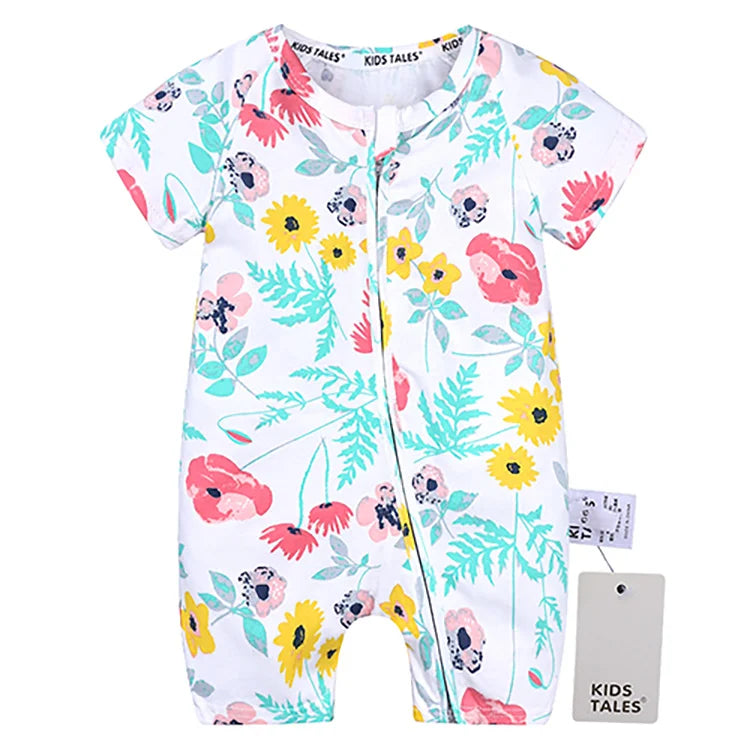 Cartoon Print Baby Romper Fashion Toddler Girl Summer Clothes Cotton Zipper Short Sleeve Newborn Boys Rompers 3-24 Months