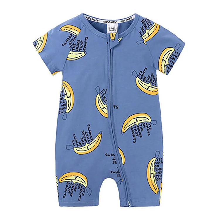 Cartoon Print Baby Romper Fashion Toddler Girl Summer Clothes Cotton Zipper Short Sleeve Newborn Boys Rompers 3-24 Months