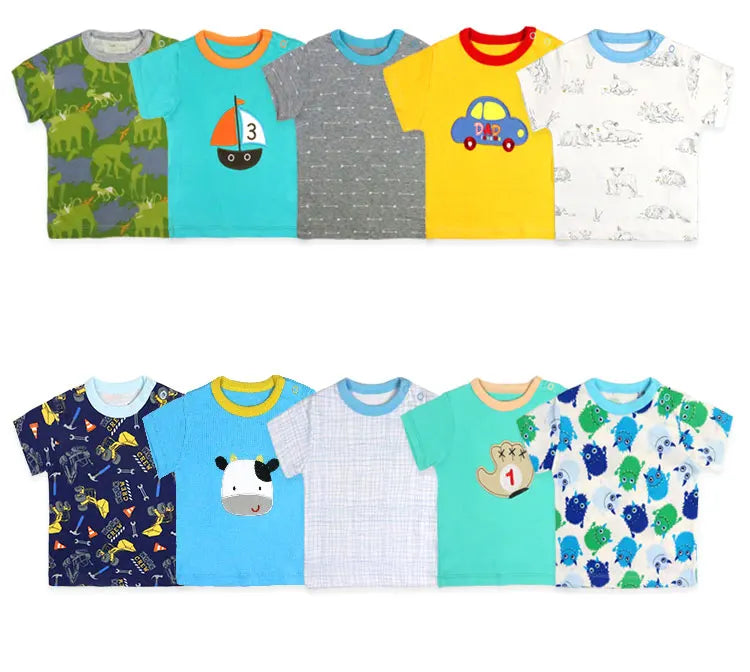 [5Pcs/lot Random Color]Cotton Baby Boy t-shirt Casual Baby Boy Shorts Sleeve Tops Summer Newborn T shirt 3-24 Months