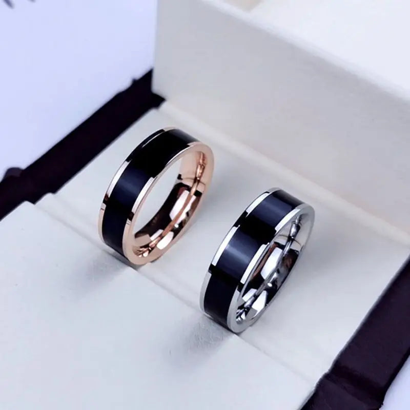 Titanium Steel Ring for Woman Man Custom Engrave Name Wedding Jewelry White And Black Porcelain Ring  Wedding Couple Jewerly