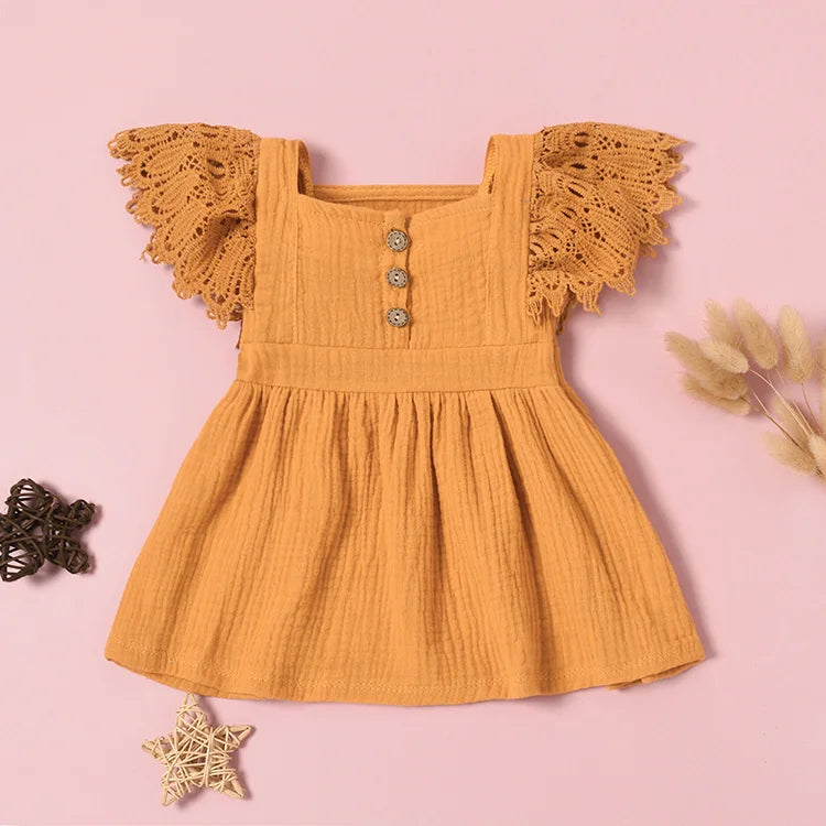 Fashion Solid Color Baby Girl Dress Cotton Linen Short Sleeve Newborn Birthday Dress Summer Infant Clothing 3-24 Months