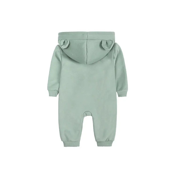 Cartoon Baby Clothes Boys Rompers Long Sleeve Solid Hooded Zipper Baby Girl Romper Winter Warm Newborn Clothing 3-24 Months