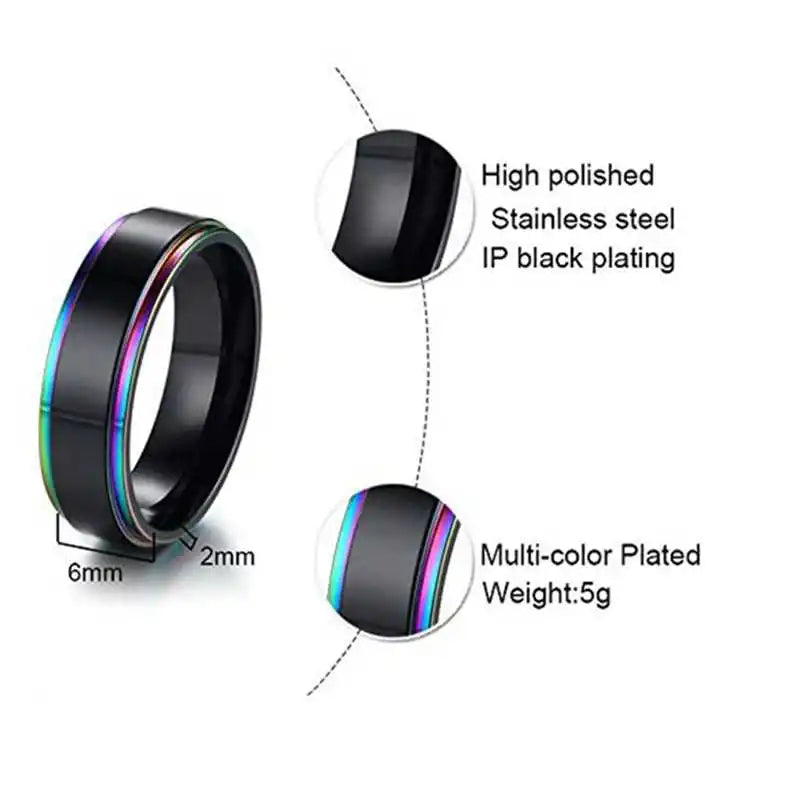 Mens Womens Rainbow Colorful LGBT Ring Stainless Steel Wedding Band Lebian & Gay Rings Drop Shipping