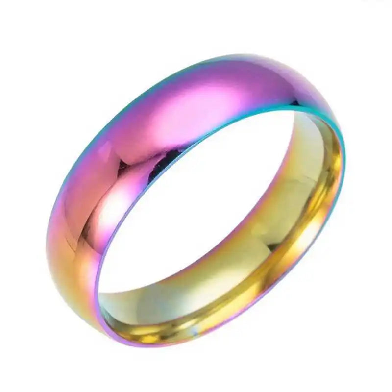 6mm Rainbow Colorful Smooth Surface Rings for Women Trendy Cute Stainless Steel Wedding Bands Jewelry