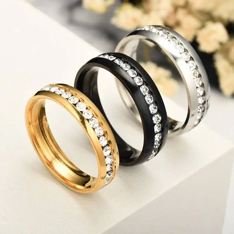 Classic Stainless Steel Inlaid Shiny CZ Simple Style Women Ring