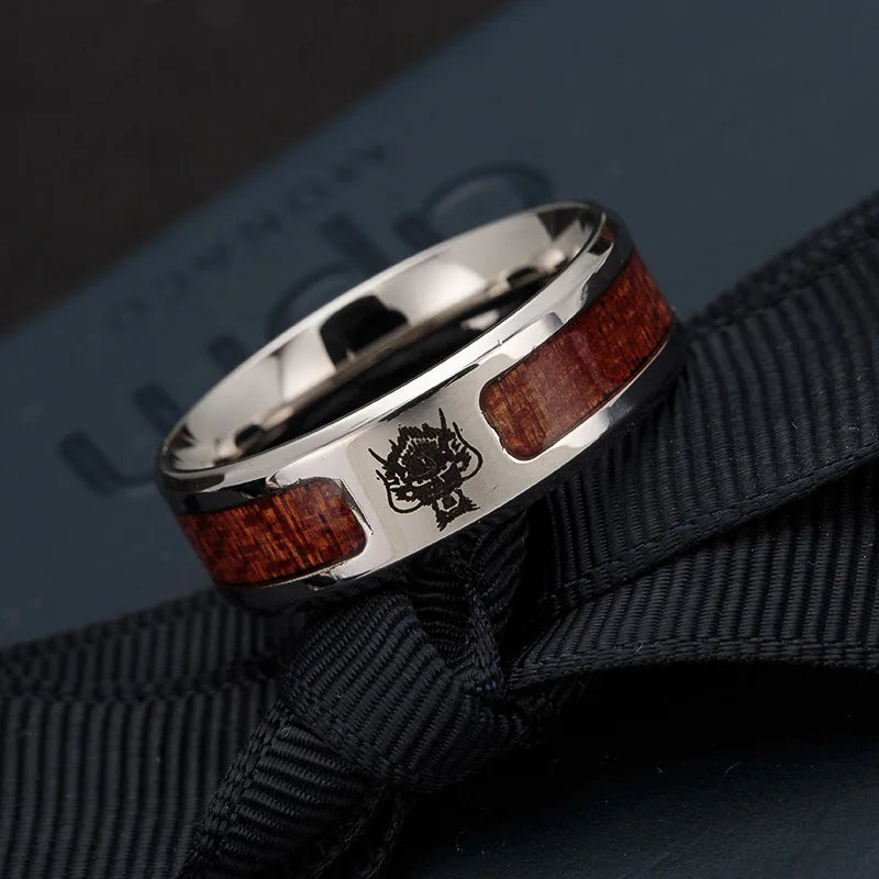 New Nordic Vikings Runes Amulet Life Tree Ring Men Stainless Steel Mosaic Wood Semi-circle Rings For Women Mens Jewelry Gift