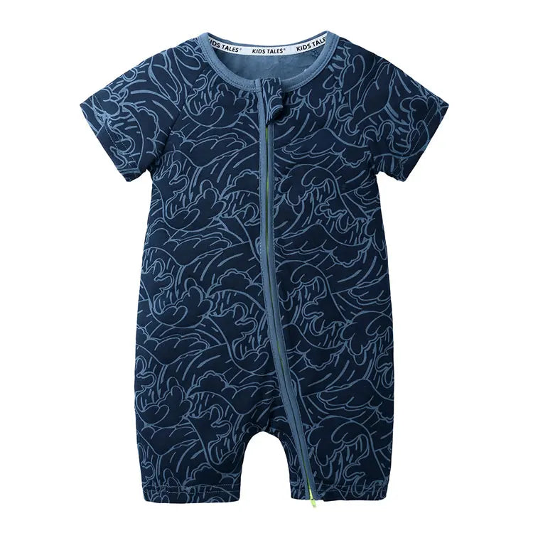 Fashion Summer Newborn Baby Rompers Soft Cotton Shorts Sleeve Zipper Baby Boys Rompers Floral Print Infant Costume 3-24 Months