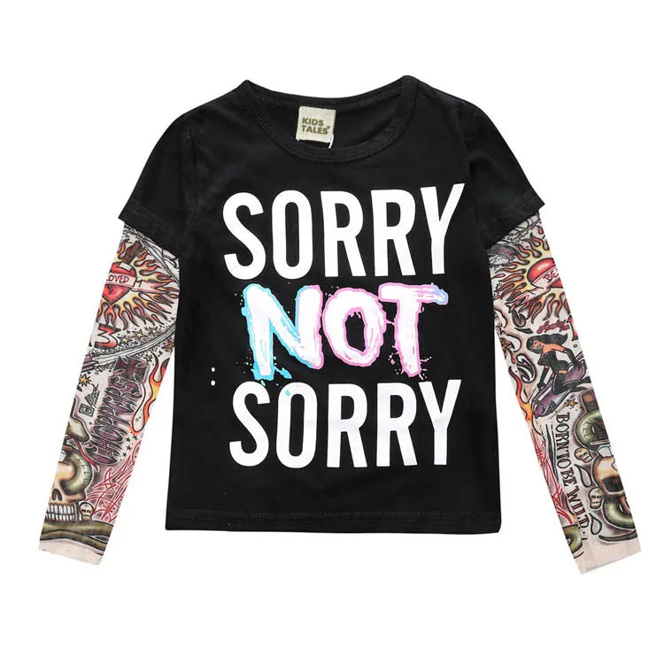 Boys Long Sleeve Tops Novelty Tattoo T-Shirt For Boys Spring Autumn Children Tee Shirts Cotton Kids Boy T Shirt Child Clothes