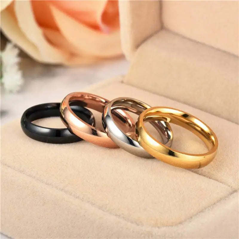 Simple Fashion Style Smooth Stainless Steel Rings Classic Gold Color Couple For Women And Men Wedding Engagement Jewelry